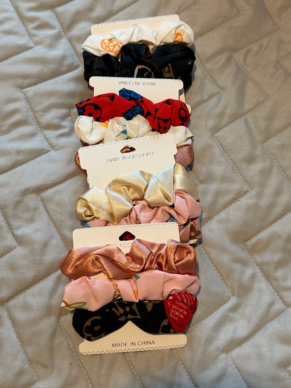 4 3-packs of Assorted Satin & Printed Scrunchie Sets